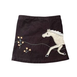 Lands' End Girls Brown Corduroy Mini Skirt with Horse Embroidery Size 7 So Cute